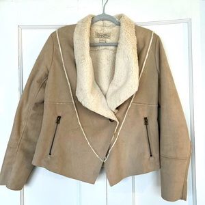 Lucky Brand Tan-Beige Faux Suede and Fur Jacket